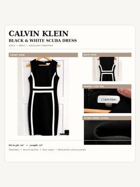 Calvin Klein Black & White Scuba Sheath Dress Size 6 NWOT